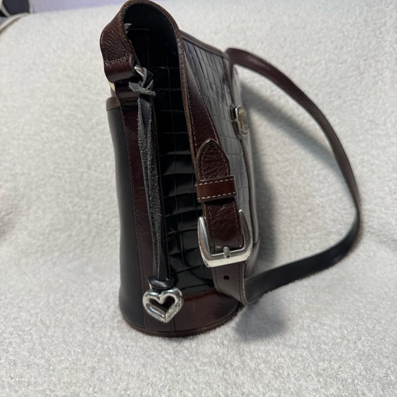 Vintage Brighton Leather Croc Embossed Shoulder Bag Brown Black Bucket Style - Picture 4 of 12
